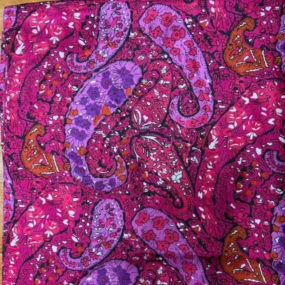 Ann Taylor Silk Scarf 100% Silk Pink Purple Paisley Floral Long Rectangle Artsy